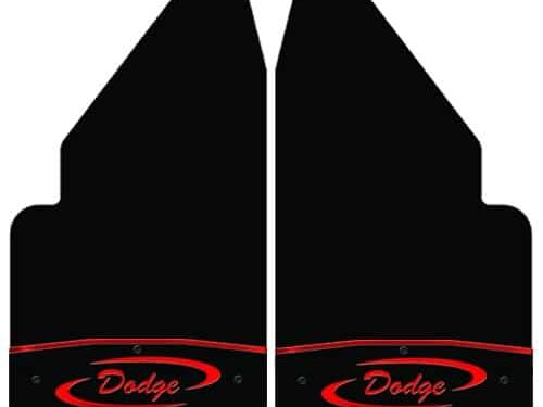 Universal 14" Wide Rear Mud Flaps With Black Dodge Monogram Anchor Weights For Full Size Trucks